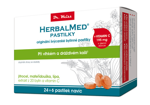 HERBALMED pastilky Dr. Weiss - pastilky při vlhkém a dráždivém kašli